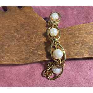 Honora Gold Plated Bronze Pearl Link Bracelet Italy 8.25" Designer Jewelry